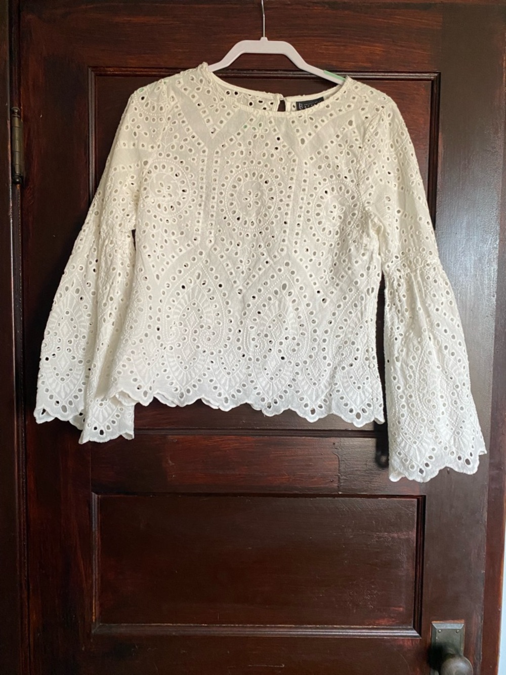 Bobeau White Eyelet Bell Sleeve Blouse